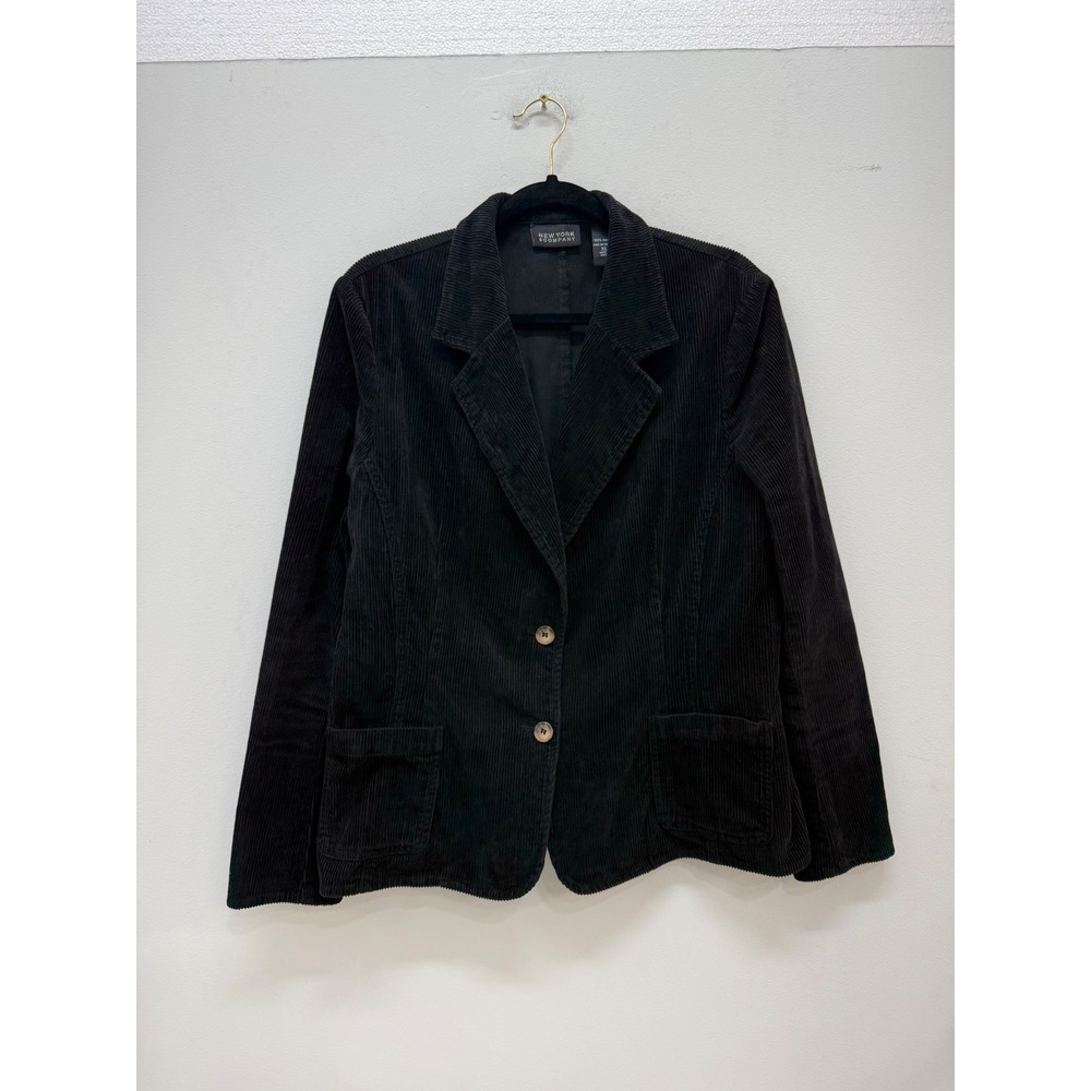 New York & Company Blazer XL Black Corduroy Two Button Patch Pocket Jacket